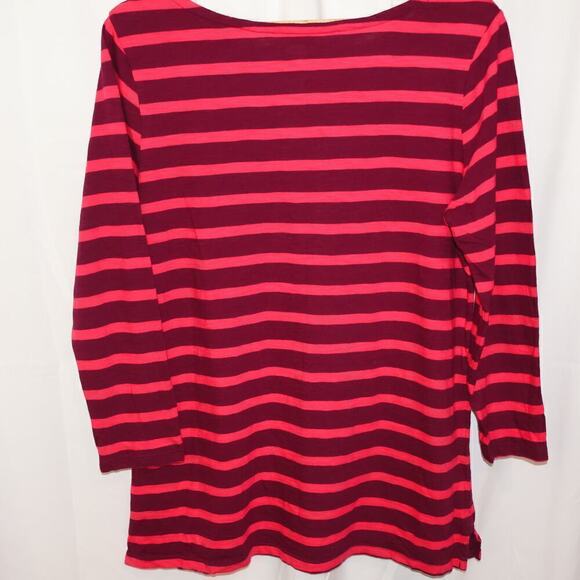Old Navy T Shirt 3/4 Sleeve Size Large Red Pink Stiped - Picture 12 of 13